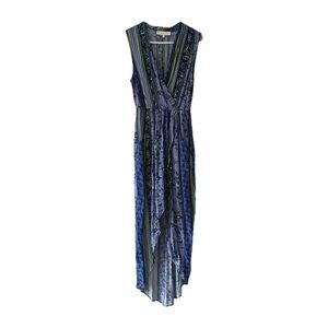 ASTR The Label Maxi Dress Womens S Purple Floral Striped High Low Faux Wrap